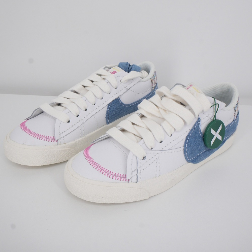 Nike Blazer Low 77 Jumbo Womens 8.5 White Blue FJ7741-141 Denim Swoosh Sneakers